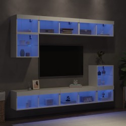 Unités murales TV avec LED 8 pcs blanc bois d'ingénierie 