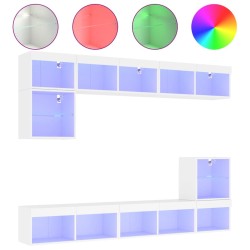 Unités murales TV avec LED 8 pcs blanc bois d'ingénierie 