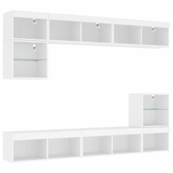 Unités murales TV avec LED 8 pcs blanc bois d'ingénierie 