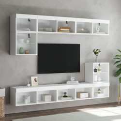 Unités murales TV avec LED 8 pcs blanc bois d'ingénierie 