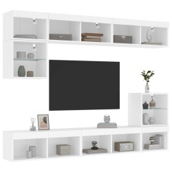 Unités murales TV avec LED 8 pcs blanc bois d'ingénierie 