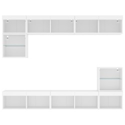 Unités murales TV avec LED 8 pcs blanc bois d'ingénierie 