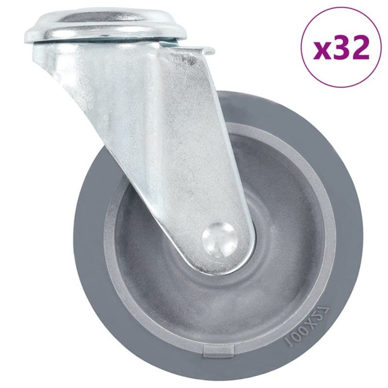 32 pcs Roulettes pivotantes à trou de boulon 100 mm 