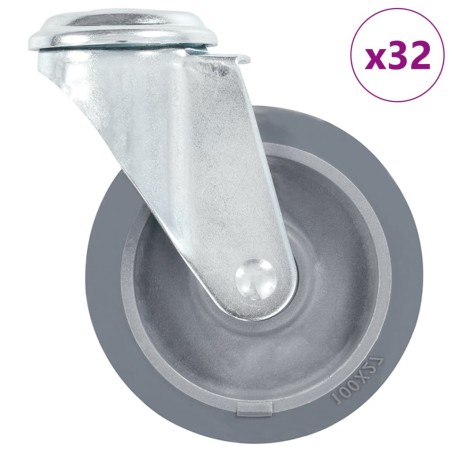 32 pcs Roulettes pivotantes à trou de boulon 100 mm 
