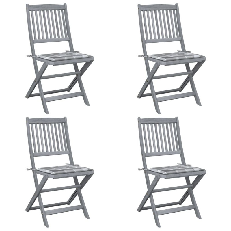 Chaises pliables d'extérieur lot de 4 et coussins Bois d'acacia 