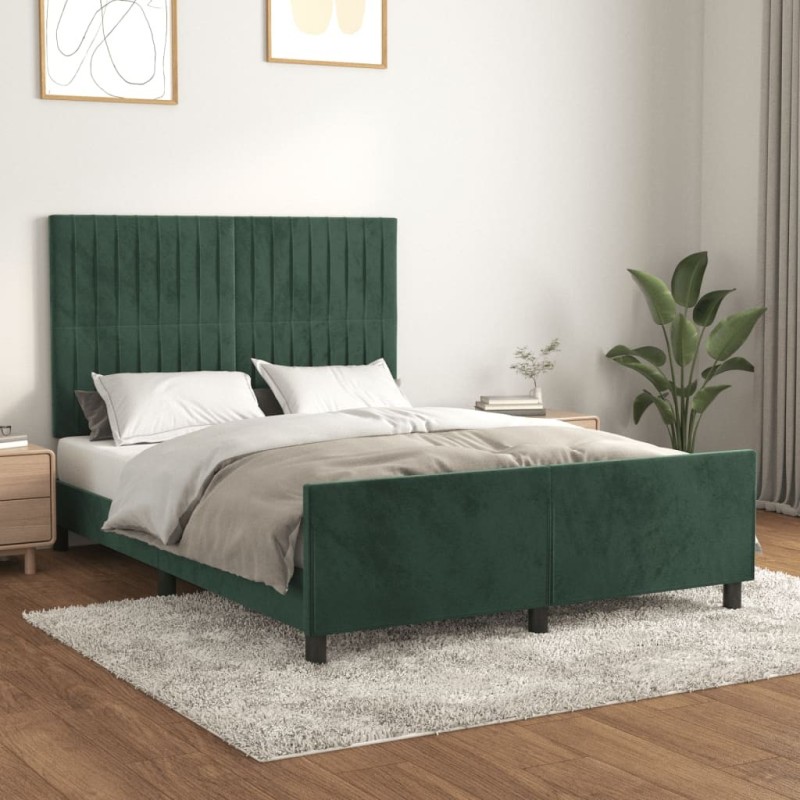 Cadre de lit sans matelas vert foncé 140x200 cm velours 