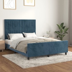 Cadre de lit sans matelas bleu foncé 140x190 cm velours 