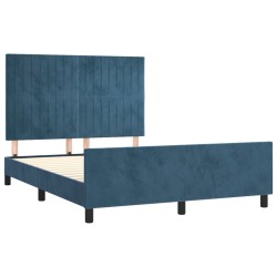Cadre de lit sans matelas bleu foncé 140x190 cm velours 