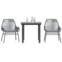 Ensemble à manger jardin coussins 3 pcs gris poly rotin verre 