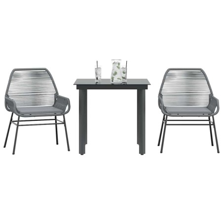 Ensemble à manger jardin coussins 3 pcs gris poly rotin verre 