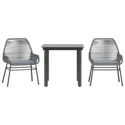 Ensemble à manger jardin coussins 3 pcs gris poly rotin verre 