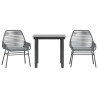 Ensemble à manger jardin coussins 3 pcs gris poly rotin verre 