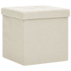 Tabourets de rangement pliables lot de 2 blanc crème Faux lin 