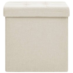 Tabourets de rangement pliables lot de 2 blanc crème Faux lin 