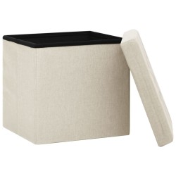 Tabourets de rangement pliables lot de 2 blanc crème Faux lin 