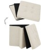 Tabourets de rangement pliables lot de 2 blanc crème Faux lin 
