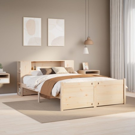 Lit bibliothèque sans matelas 120x190 cm bois de pin massif 