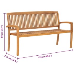 Banc 3 places empilable de jardin 159 cm Bois de teck solide 