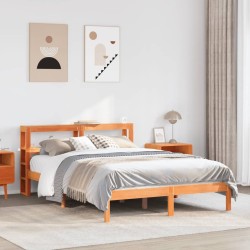 Cadre de lit et tête de lit sans matelas cire marron 140x190 cm 