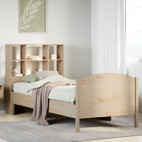 Lit bibliothèque sans matelas 90x200 cm bois de pin massif 