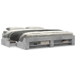 Cadre de lit sans matelas gris béton 200x200 cm bois ingénierie 
