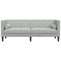 Canapé Chesterfield avec traversins 3 places gris clair velours 