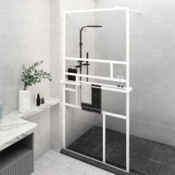 Paroi de douche et étagère Blanc 115x195 cm Verre ESG&Aluminium 