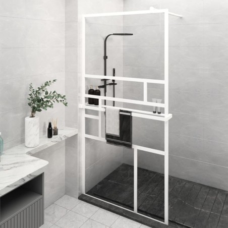 Paroi de douche et étagère Blanc 115x195 cm Verre ESG&Aluminium 
