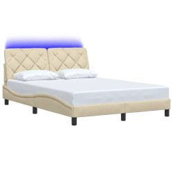 Cadre de lit avec LED sans matelas crème 140x190 cm tissu 