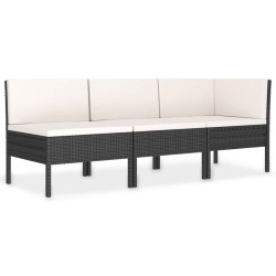 Salon de jardin 3 pcs avec coussins Résine tressée Noir 