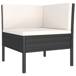 Salon de jardin 3 pcs avec coussins Résine tressée Noir 