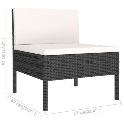 Salon de jardin 3 pcs avec coussins Résine tressée Noir 