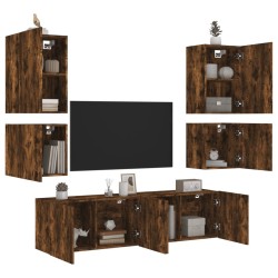 Unités murales TV 6 pcs chêne fumé bois d'ingénierie 