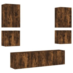 Unités murales TV 6 pcs chêne fumé bois d'ingénierie 