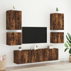 Unités murales TV 6 pcs chêne fumé bois d'ingénierie 