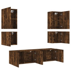Unités murales TV 6 pcs chêne fumé bois d'ingénierie 