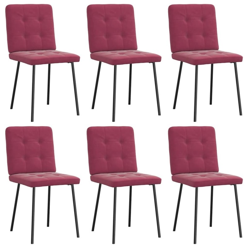 Chaises à manger lot de 6 rouge bordeaux velours 