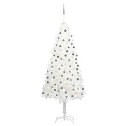 Arbre de Noël artificiel pré-éclairé et boules blanc 240 cm 
