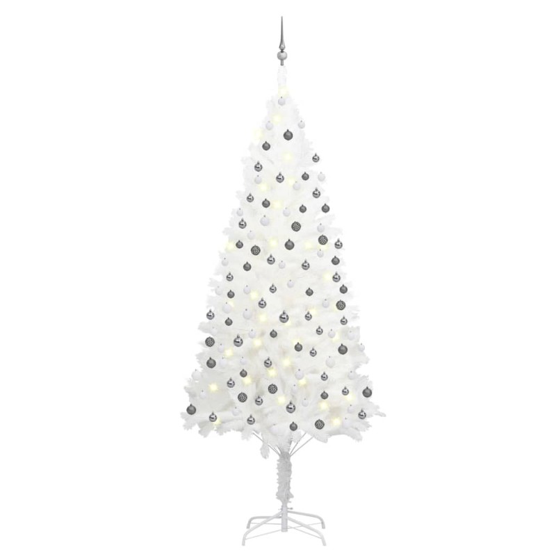 Arbre de Noël artificiel pré-éclairé et boules blanc 240 cm 