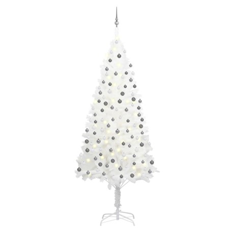 Arbre de Noël artificiel pré-éclairé et boules blanc 240 cm 