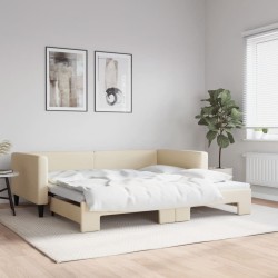 Lit de jour avec lit gigogne crème 100x200 cm tissu 