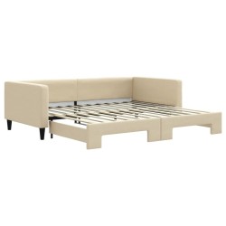 Lit de jour avec lit gigogne crème 100x200 cm tissu 