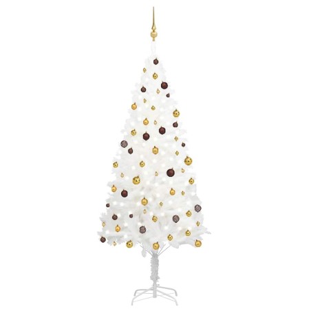 Arbre de Noël artificiel pré-éclairé et boules blanc 240 cm 