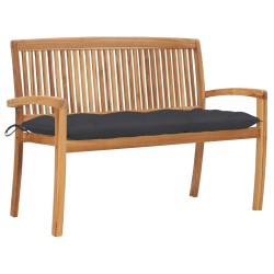 Banc de jardin empilable et coussin 128,5cm Bois de teck massif 