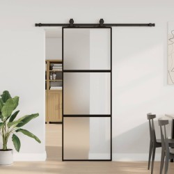 Porte coulissante kit quincaillerie noir 76x205 cm verre trempé 