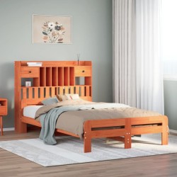 Lit bibliothèque sans matelas cire marron 120x190cm pin massif 