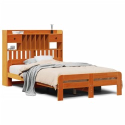 Lit bibliothèque sans matelas cire marron 120x190cm pin massif 