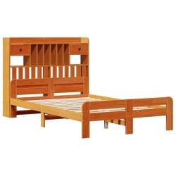 Lit bibliothèque sans matelas cire marron 120x190cm pin massif 