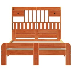 Lit bibliothèque sans matelas cire marron 120x190cm pin massif 