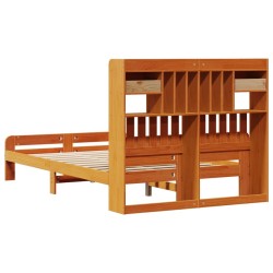 Lit bibliothèque sans matelas cire marron 120x190cm pin massif 